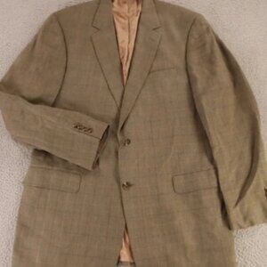 Hopsack Jacket L Brown Windowpane Check Silk Wool Blazer Sport Coat 44XL 44L
